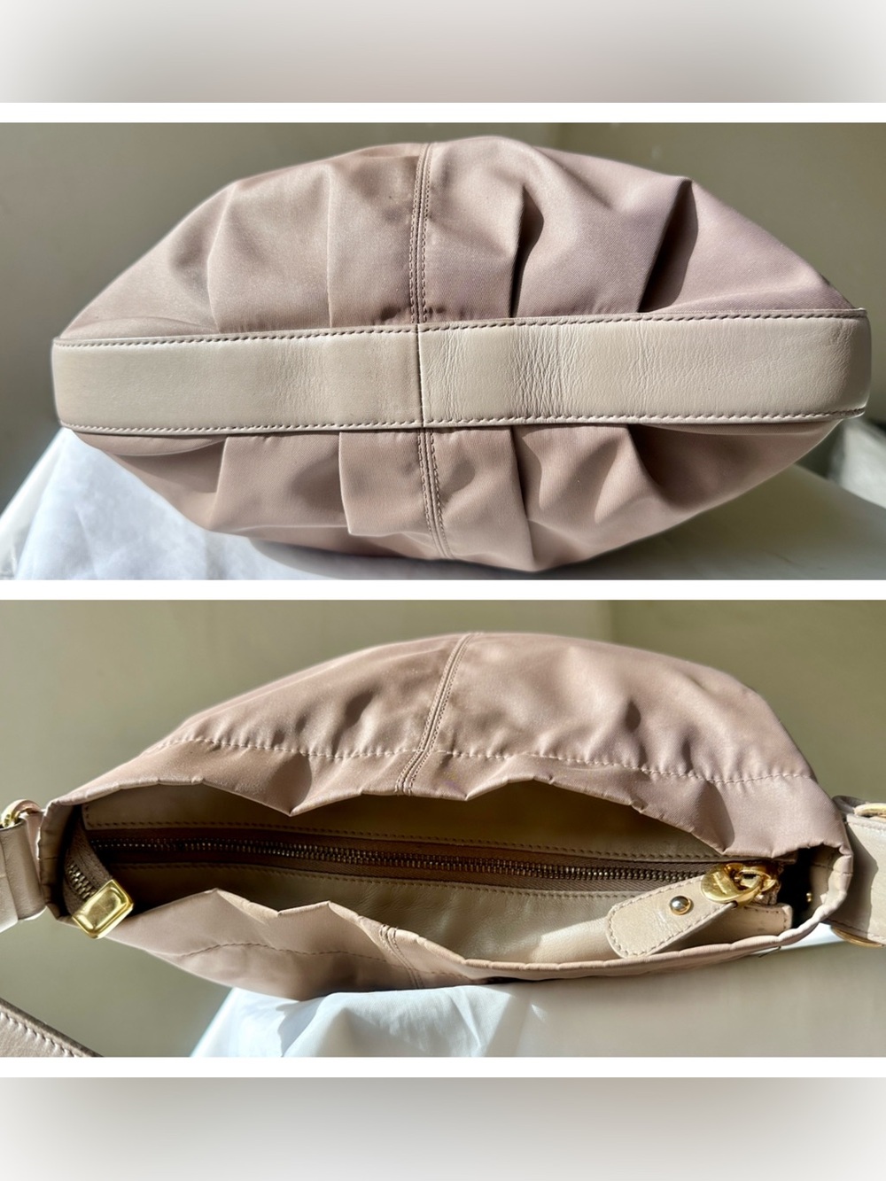 SALVATORE FERRAGAMO Vara Nylon Leather Hobo Shoulder Bag Taupe - Picture 5 of 14